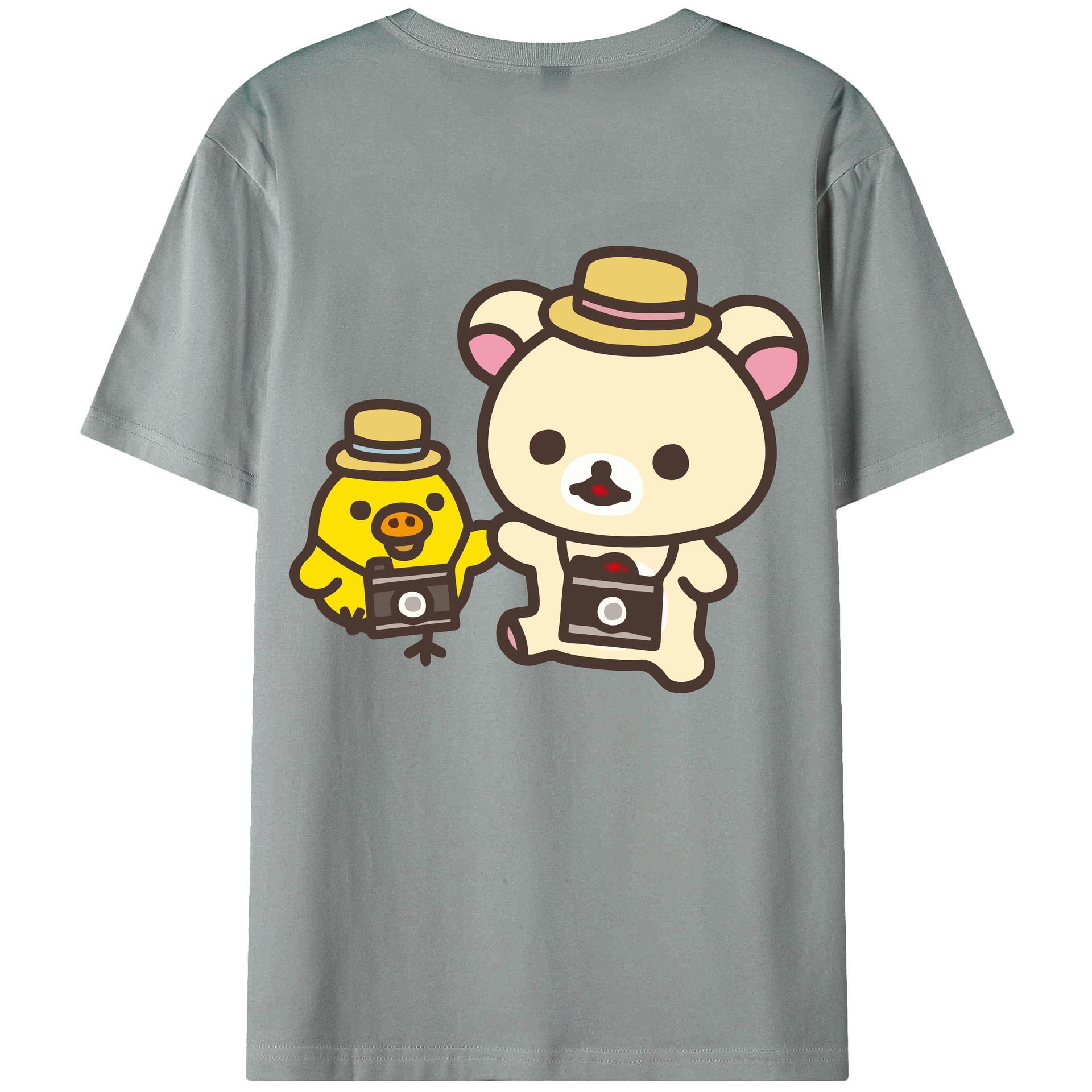 （画像用） リラックマ リラックマ キイロイトリ Rilakkuma Korilakkuma Kiiroitori 綿100％ メンズ半袖Tシャツ（バックプリント） 通気性